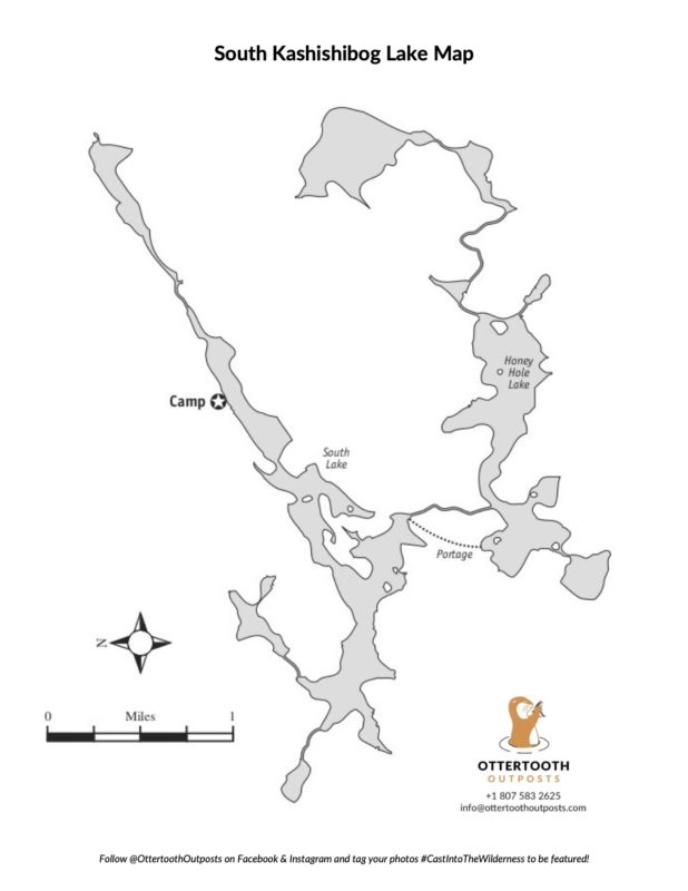 Map of South Kashishibog Lake and camp